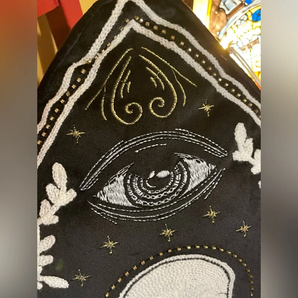 BOO COVETED HOME NWT Ouija Skull Celestial Moth Black Pillow Beads & Embroidery